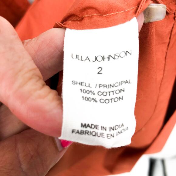 ULLA JOHNSON Women's Madeline Midi Dress Size 2 Orange Clay Ruffle Smocked NWT - Picture 8 of 13